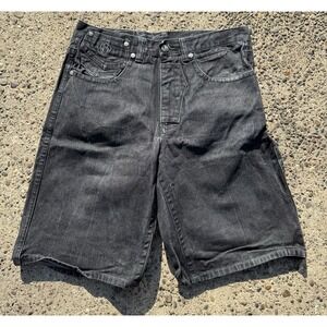 Eight 732 Denim Shorts Mens‎ 36 Embroidered Wide Leg Y2K Baggy Black Vintage
